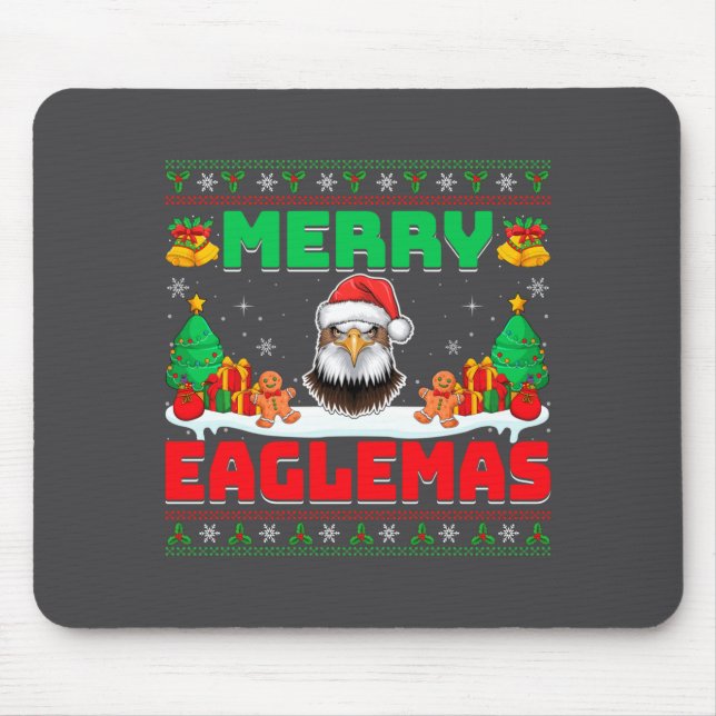 Merry Eaglemas - Eagle Wearing Santa Hat Ugly Chri Mouse Mat (Front)