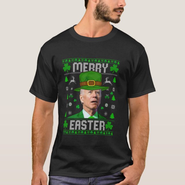 Merry Easter St Patricks Day Joe Biden Hat Clover T-Shirt (Front)