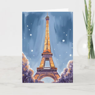 Merry Eiffel Tower Paris Christmas Watercolor Holiday Card