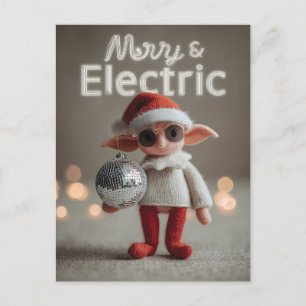 MERRY & ELECTRIC: Whimsical Christmas Elf Doll Holiday Postcard