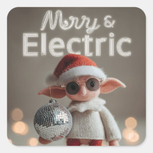 MERRY & ELECTRIC: Whimsical Christmas Elf Doll Square Sticker