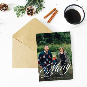 Merry Elegant Calligraphy Vertical Photo Holiday