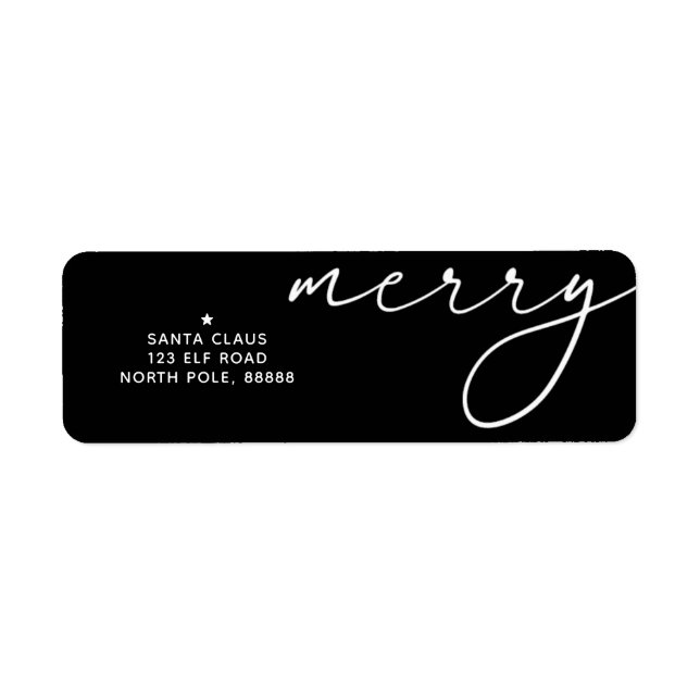 Merry Elegant Christmas Black & White Themed Label (Front)