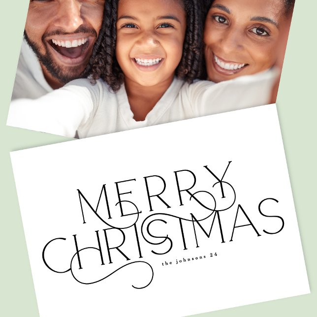 Merry Elegant Traditional One Photo Typography Holiday Card (Creator Uploaded)