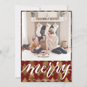 MERRY   Elegant Typography Gold Christmas Tree Holiday Card