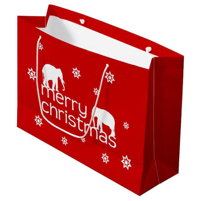 Merry Elephant Christmas Large Gift Bag (Front Angled)