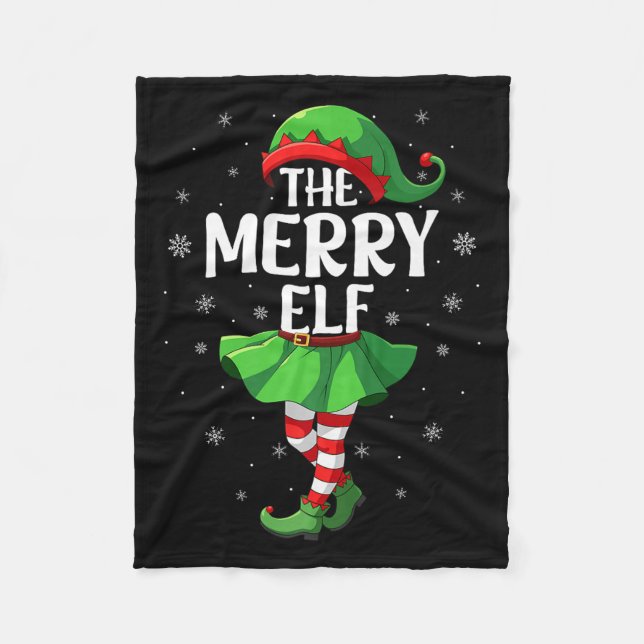 Merry Elf Christmas Girls Women Elf Squad Xmas Fam Fleece Blanket (Front)