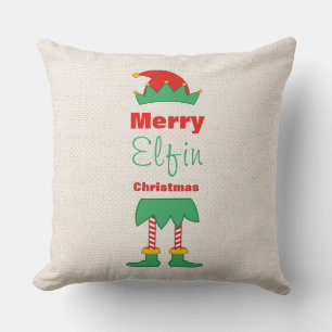 Merry Elfin Christmas elf hat striped socks  Cushion