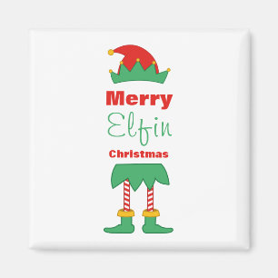 Merry Elfin Christmas elf hat striped socks  Magnet