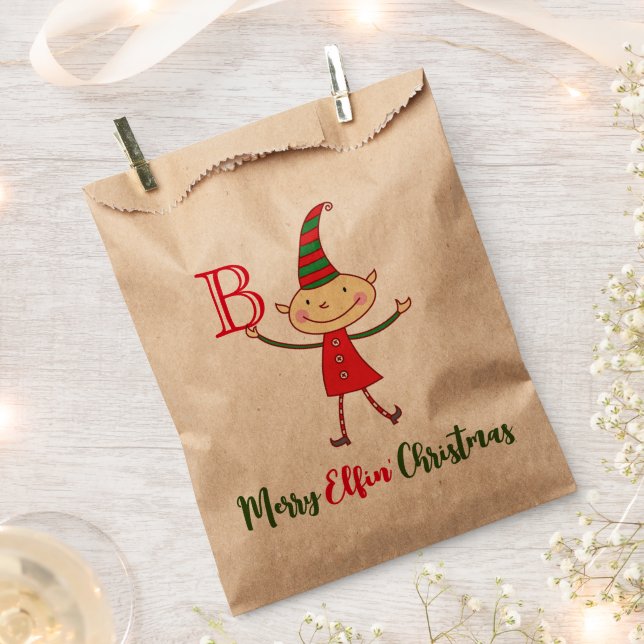 Merry Elfin' Christmas Monogram Elf Funny Holiday Favour Bags (Clipped)