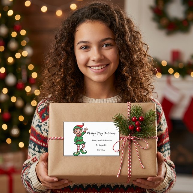 Merry Elfing Christmas Funny Elf Cartoon Holiday Rectangular Sticker (Creator Uploaded)