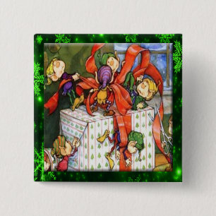 Merry Elves Wrapping Present Button