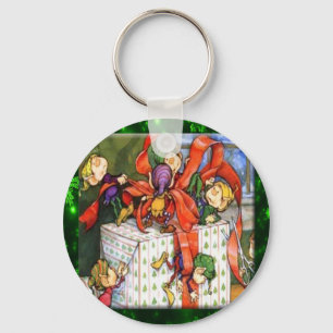 Merry Elves Wrapping Present Keychain