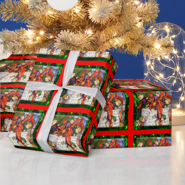Merry Elves Wrapping Present Wrapping Paper (Holidays)