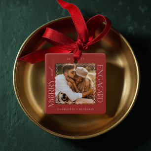 Merry & Engaged Modern Minimal Wavy Photo Keepsake Ceramic Ornament