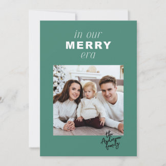Merry Era Bright Funny One Photo Green Christmas Holiday Card