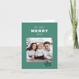 Merry Era Bright Funny One Photo Green Christmas Holiday Card