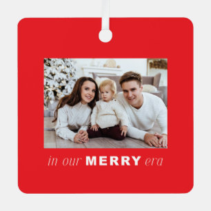 Merry Era Bright Funny One Photo Red Christmas Metal Tree Decoration