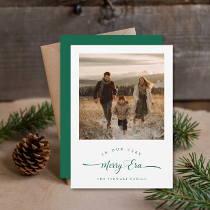 Merry Era Funny Single Photo Green Christmas Holiday Card