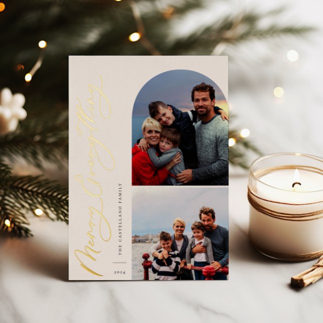 Merry Everything 2 Photo Family Foil Holiday Card (Creator Uploaded)