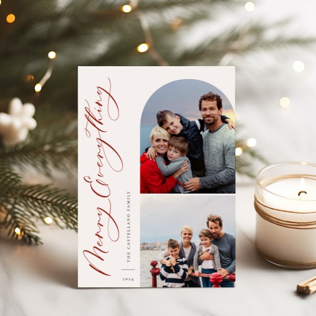 Merry Everything 2 Photo Family Holiday Card (Creator Uploaded)