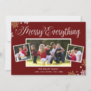 Merry Everything-3 Photo Dark Red Holiday Card