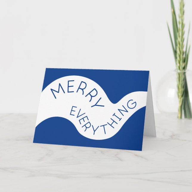 Merry Everything Blue Curved Typography Photo Holiday Card (Front)