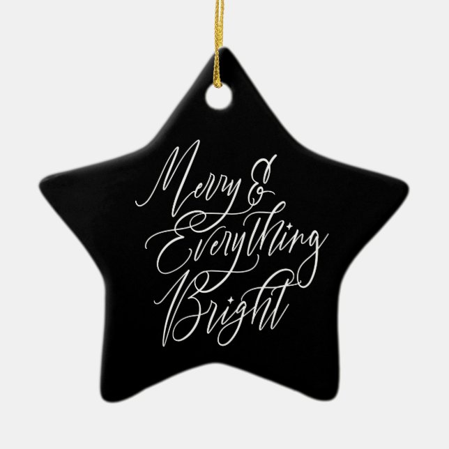 Merry & Everything Bright Black & White Ceramic Tree Decoration (Front)