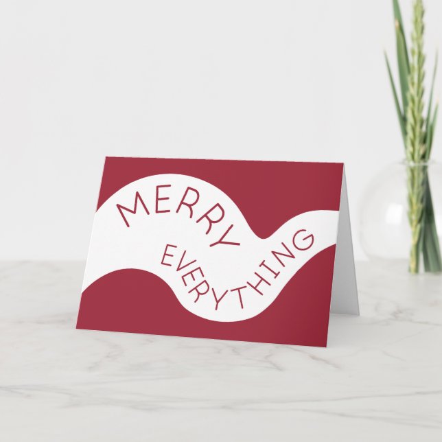 Merry Everything Burgundy Curved Typography Photo Holiday Card (Front)
