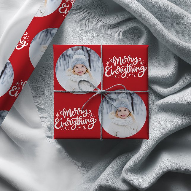 Merry Everything Calligraphy Red Photo Wrapping Paper (Photo Wrapping Paper - Merry Everything)
