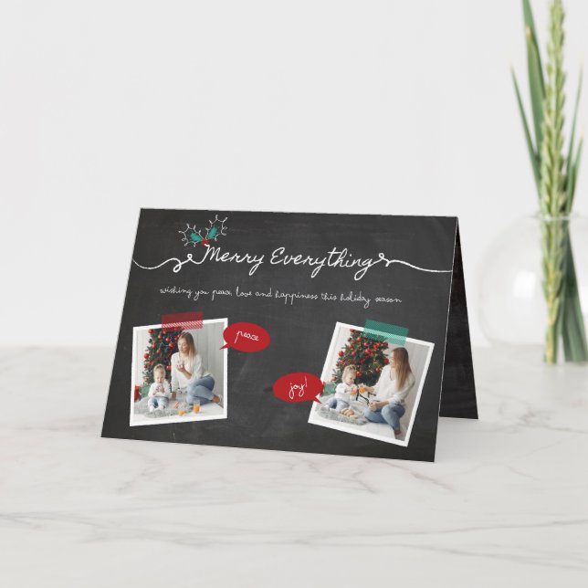 Merry Everything Chalkboard Mistletoes Christmas Holiday Card (Front)