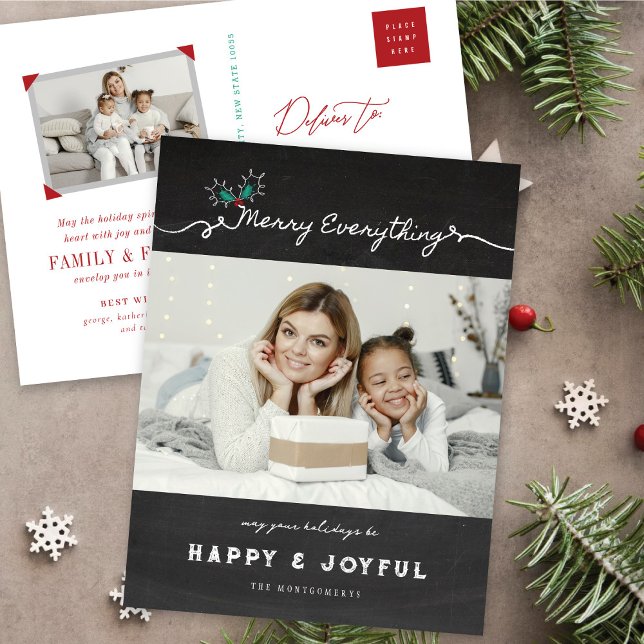 Merry Everything Chalkboard Mistletoes Christmas Holiday Postcard (Creator Uploaded)
