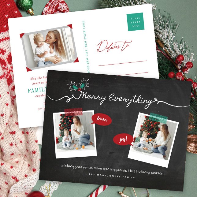 Merry Everything Chalkboard Mistletoes Christmas Holiday Postcard (Creator Uploaded)