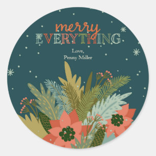 Merry Everything Christmas Foliage Holiday Gift Classic Round Sticker