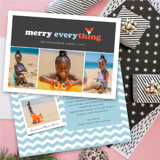Merry Everything Colour Blocks Mistletoes 3 Photo Holiday Card