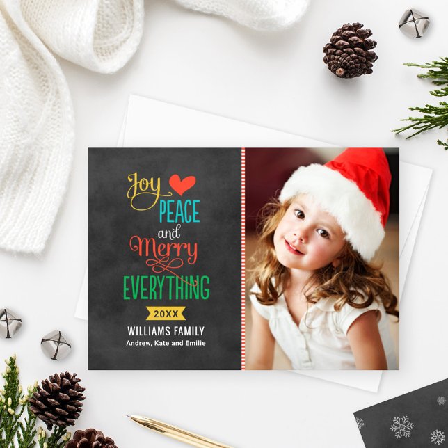 Merry Everything Colourful Black Chalkboard Photo Holiday Card (Creator Uploaded)