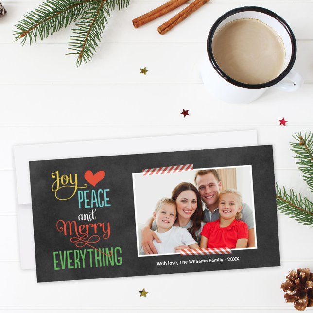 Merry Everything Colourful Black Chalkboard Photo Holiday Card (Creator Uploaded)
