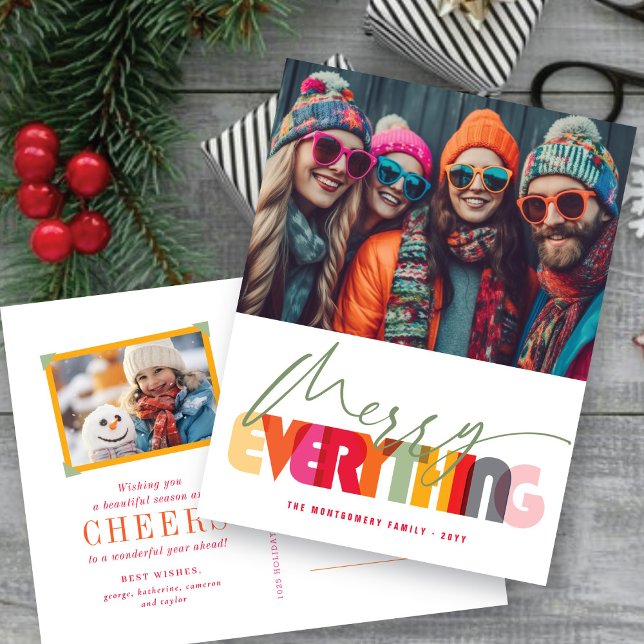 Merry Everything Colourful Holiday Photo Postcard (Creator Uploaded)
