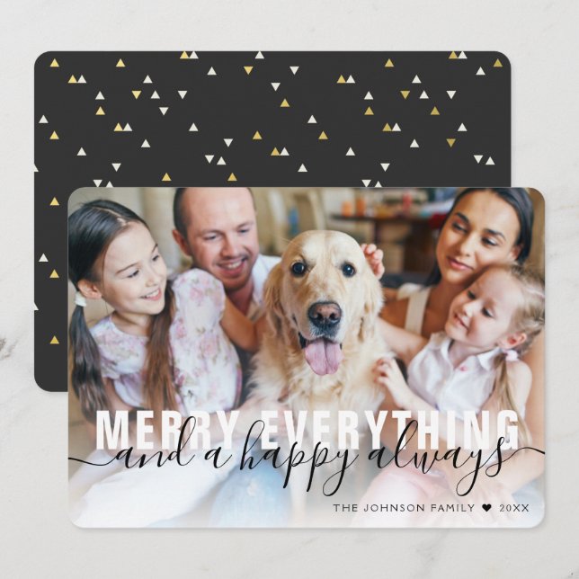 Merry Everything Family Gold Foil Christmas  Holiday Card (Front/Back)