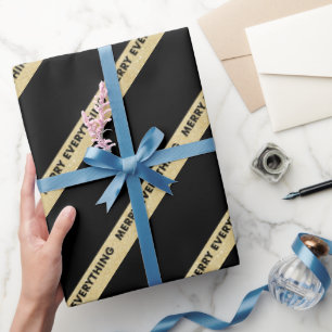 Merry Everything Faux Gold Glitter Stripes Holiday Wrapping Paper