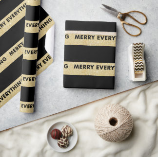 Merry Everything Faux Gold Glitter Stripes Holiday Wrapping Paper
