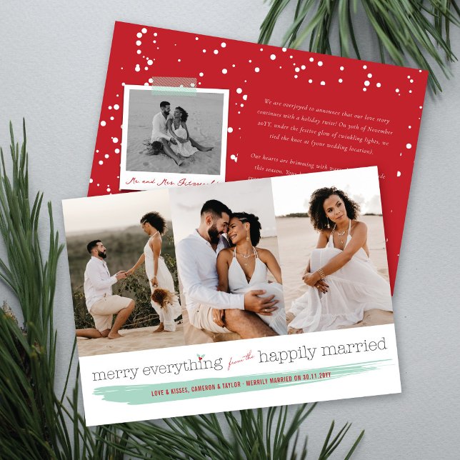 Merry Everything From The Happily Married 3 Photo Holiday Card (Creator Uploaded)