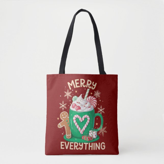Merry Everything Gingerbread Coffee Latte Xmas Tote Bag (Front)