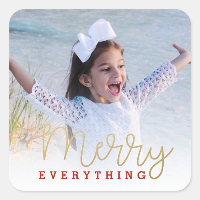Merry Everything Gold and Red Photo Envelope Seal (Front)