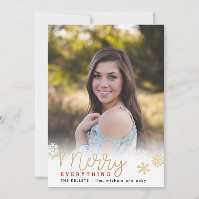 Merry Everything Gold Vertical Photo Holiday Card (Front)
