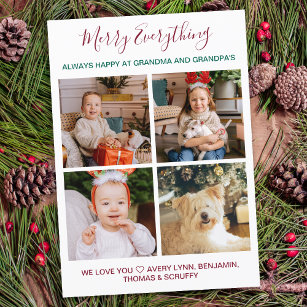 Merry Everything Grandparents 4 Photo Christmas Holiday Card