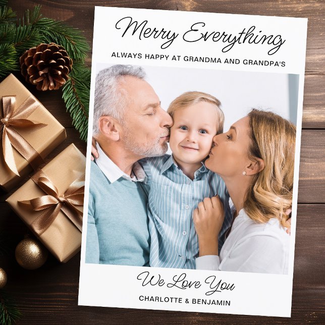 Merry Everything Grandparents Cute Photo Christmas Holiday Card (Creator Uploaded)