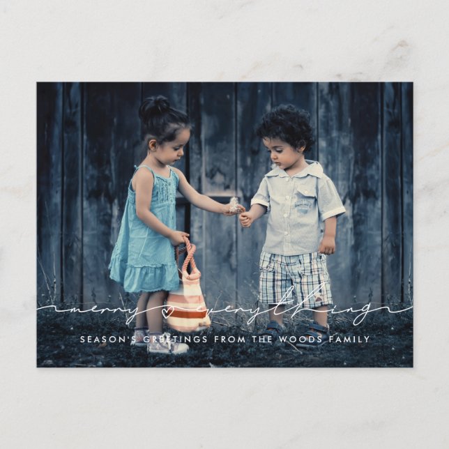 Merry everything Handwritten script holiday photo Postcard (Front)