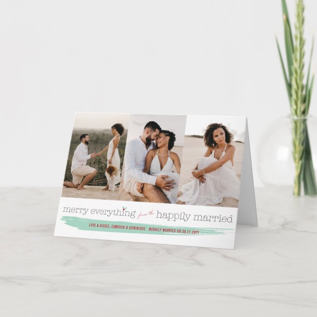 Merry Everything Happily Married Modern Photo Card (Front)