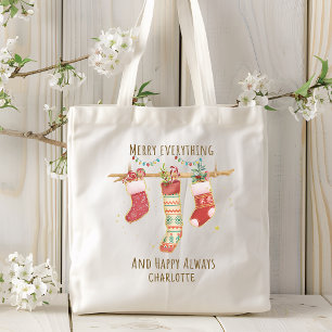 Merry Everything Happy Always Christmas Stockings Tote Bag
